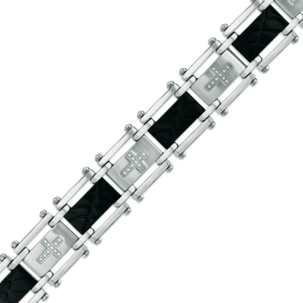 Men's 1/4 CT. T.W. Diamond Cross Bracelet in Two-Tone Stainless Steel - 8.5"